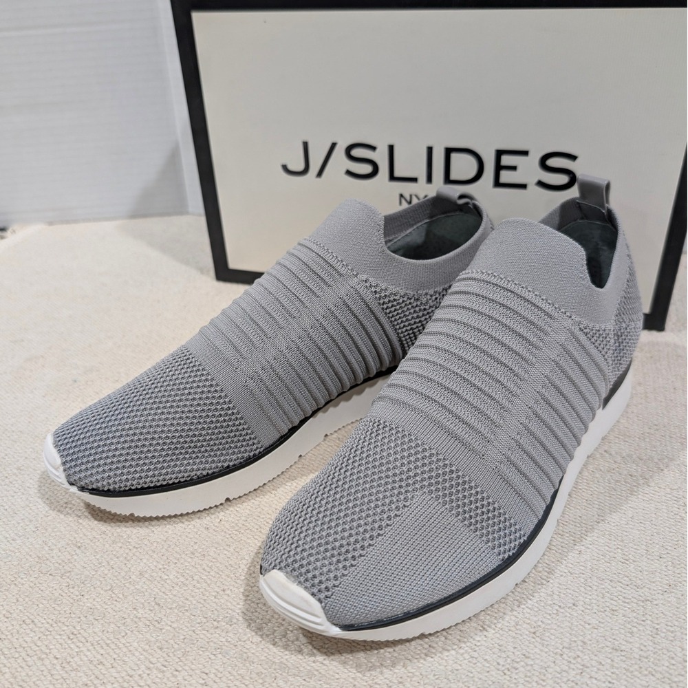 J/Slides NYC Great Light Grey Knit Slip On Sneakers 8 M Everyday Urban Sport